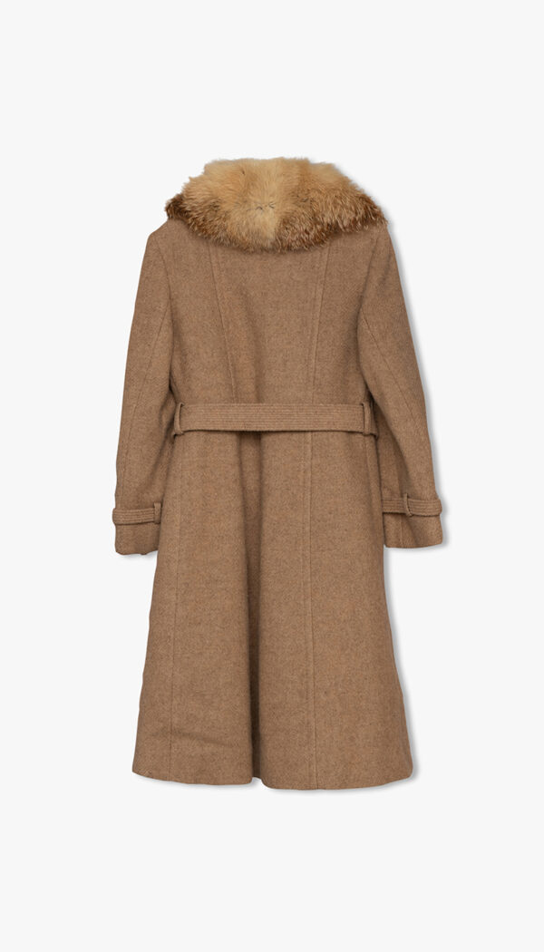 Beige ullkåpe med pelskrage - Bilde 2