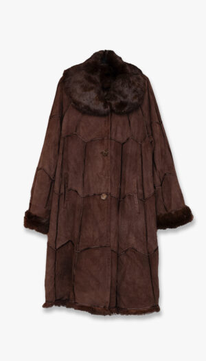 Lang brun semsket kåpe med pels
