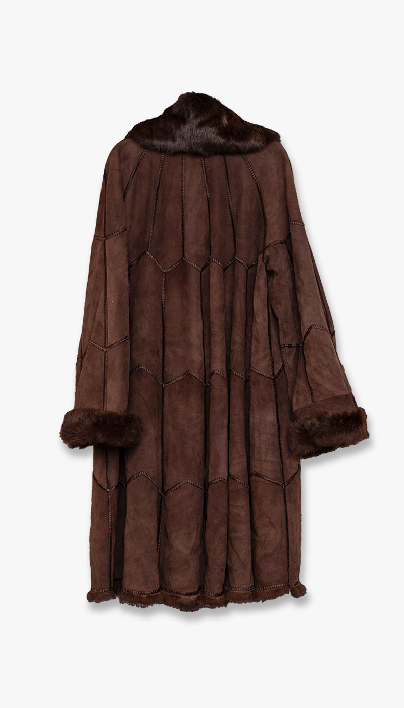 Lang brun semsket kåpe med pels - Bilde 2