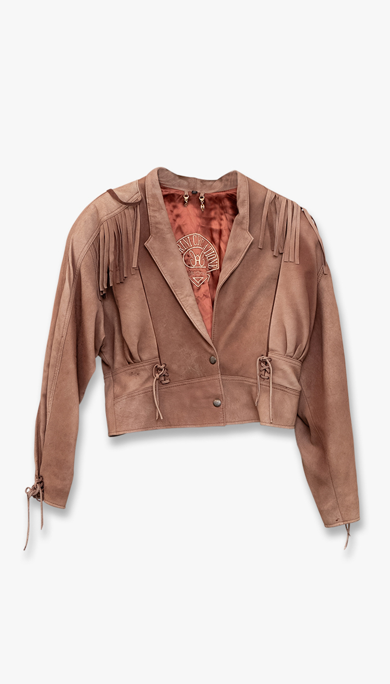 Brun skinnjakke med frynser