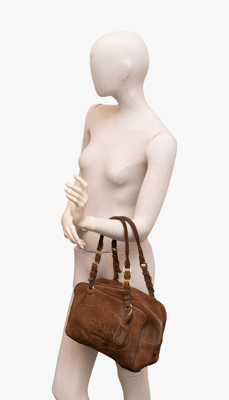 Prada Scamosciato Suede Logo Bowler Bag - Bilde 5