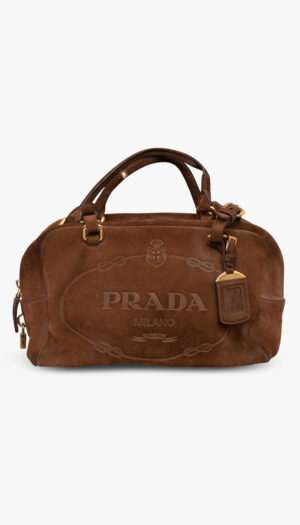 Prada Scamosciato Suede Logo Bowler Bag