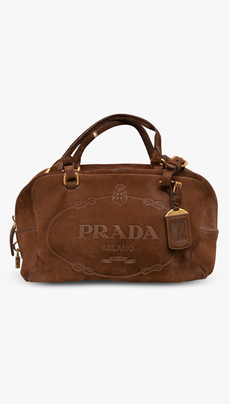 Prada Scamosciato Suede Logo Bowler Bag