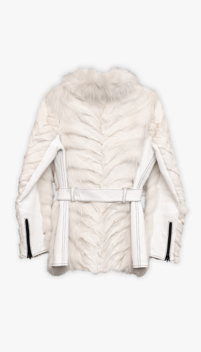 Hvit skinnjakke med kaninpels - Bilde 2
