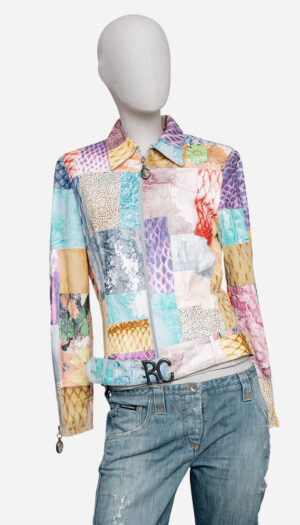 Roberto Cavalli 90s patchwork skinnjakke