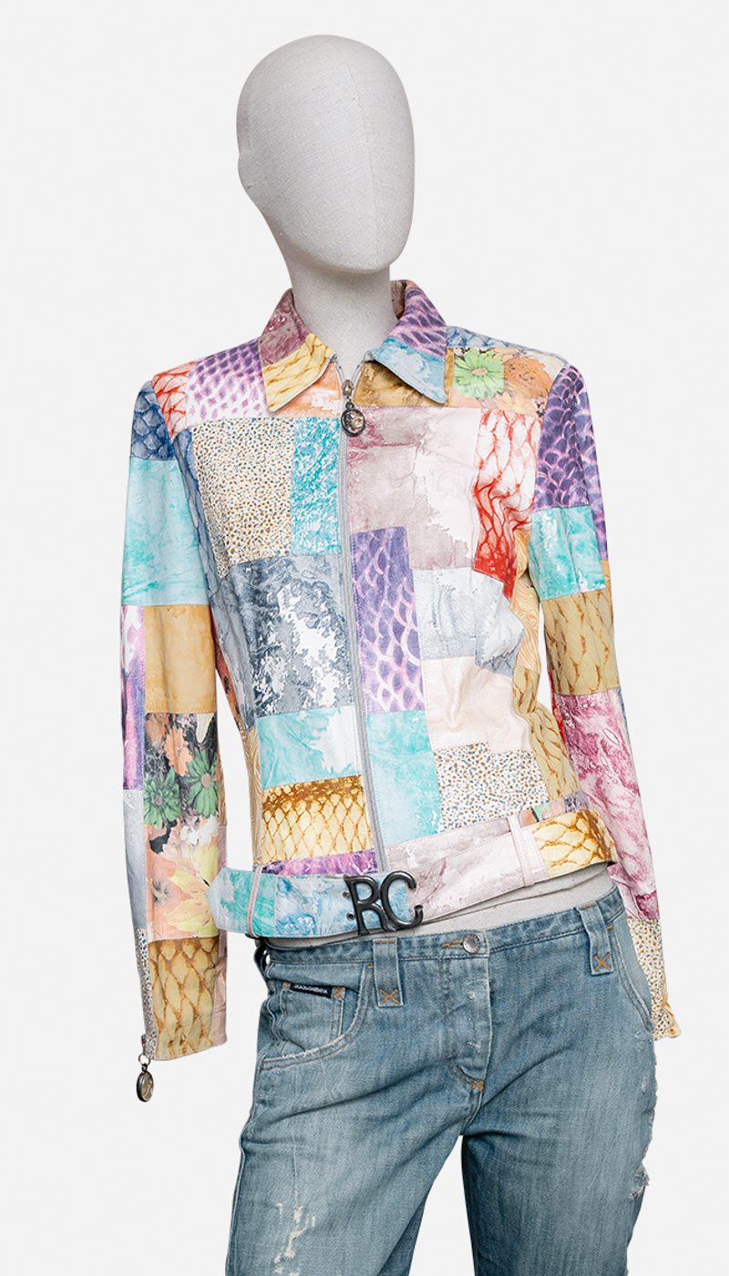 Roberto Cavalli 90s patchwork skinnjakke