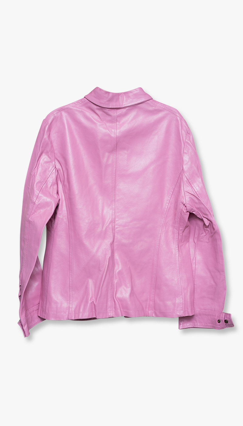 Vintage Rosa Skinnjakke | Y2K Pink Leather Jacket - Bilde 2