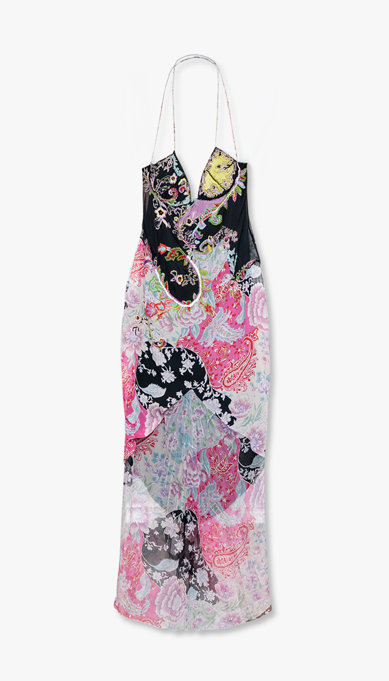 2000s Beaded Silk Ungaro Maxi Dress