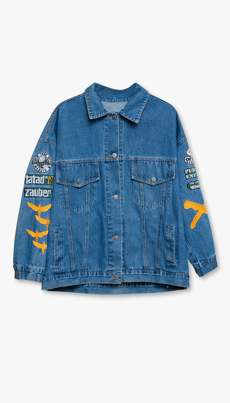 Vintage oversized Mikke Mus denimjakke med kunstpatch - Bilde 2