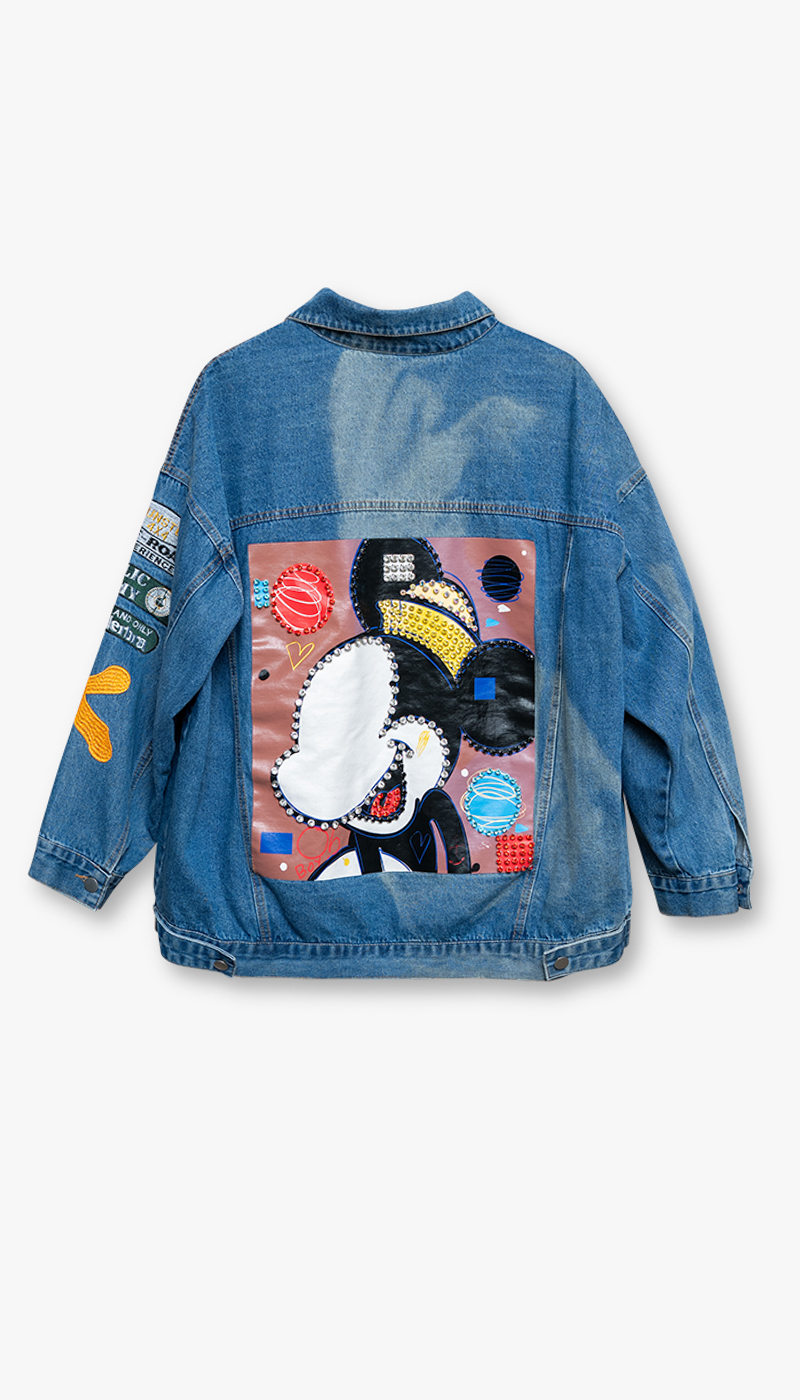 Vintage oversized Mikke Mus denimjakke med kunstpatch