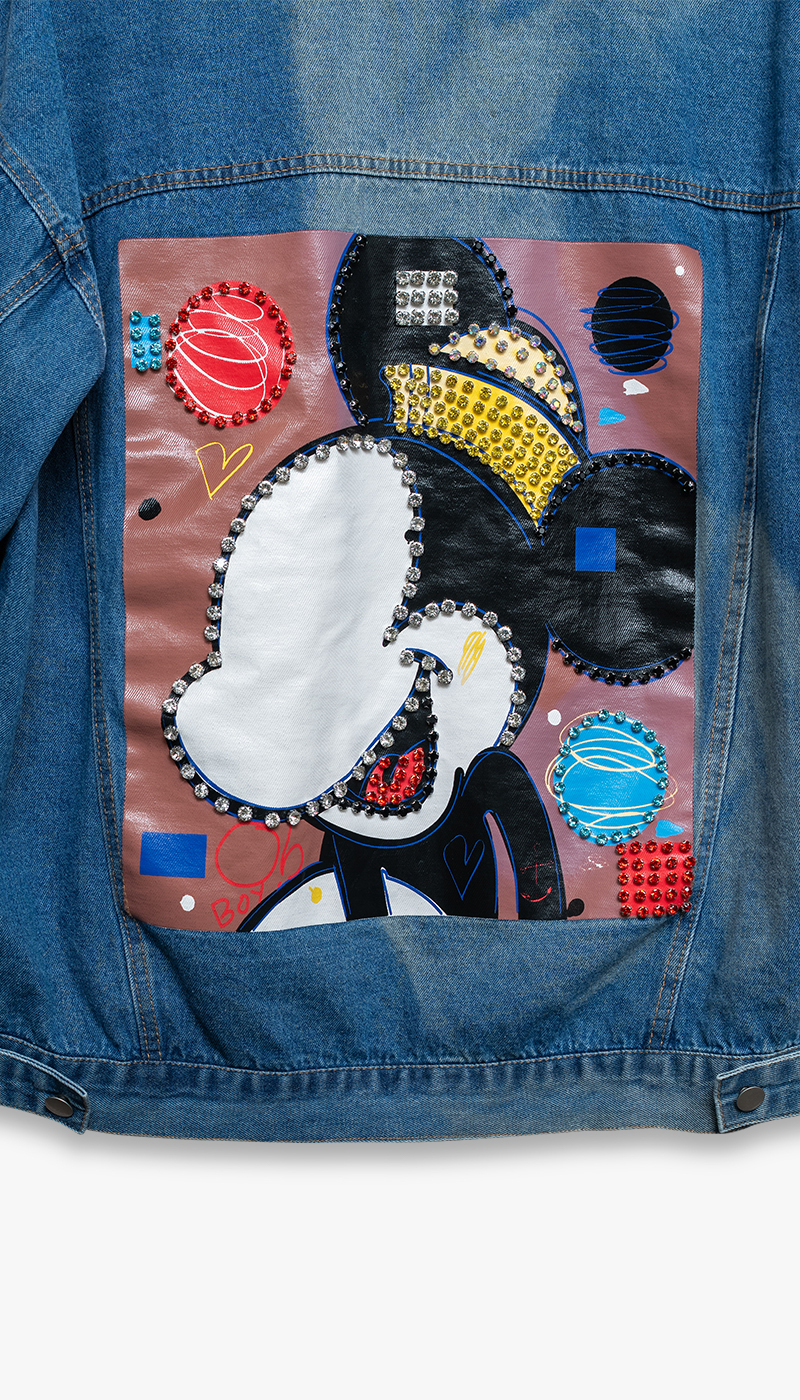Vintage oversized Mikke Mus denimjakke med kunstpatch - Bilde 4