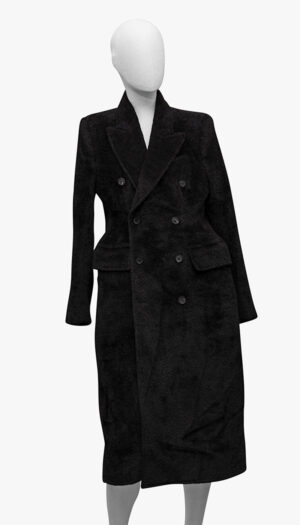 Balenciaga Black Faux Fur Coat – Oversized Double-Breasted Statement Coat