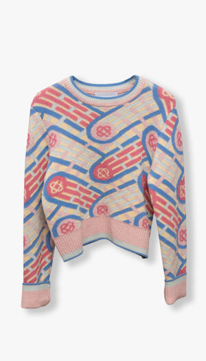 Casablanca Pastel Graphic Knit – Cropped Intarsia Sweater