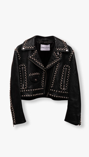 Stand Studio Black Studded Leather Jacket – Cropped Biker Jacket