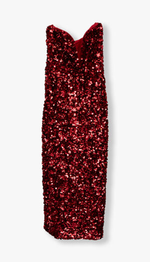 Self-Portrait Red Sequin Strapless Dress