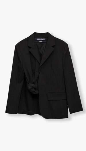 Jacquemus Black Draped Blazer – Asymmetric Tie Detail Jacket