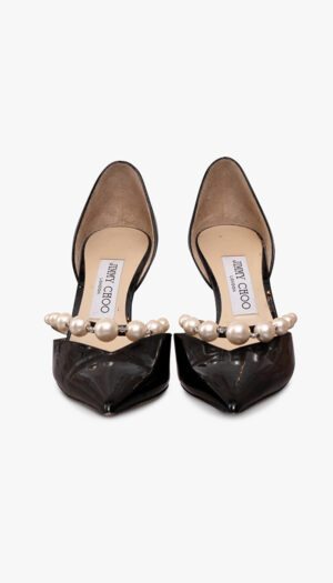 Jimmy Choo Black Patent Pearl Pumps – Pointed Toe Statement Heels