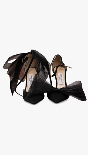 Jimmy Choo Black Bow Mesh Pumps – Pointed Toe Statement Heels
