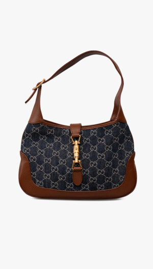 Gucci GG Denim Jackie Shoulder Bag – Monogram Canvas with Leather Trim