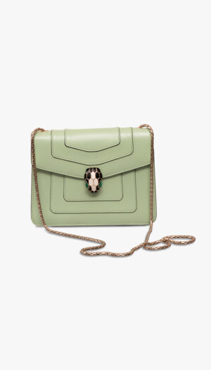 Bvlgari Serpenti Forever Mint Green Crossbody Bag – Leather Chain Shoulder Bag