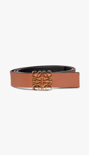 Loewe Tan Anagram Belt – Reversible Leather Belt with Gold Logo Buckle