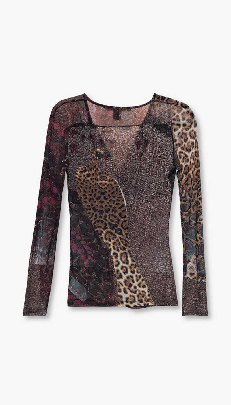 Pre-loved Class Roberto Cavalli mesh-topp med patchwork-mønster - Bilde 2